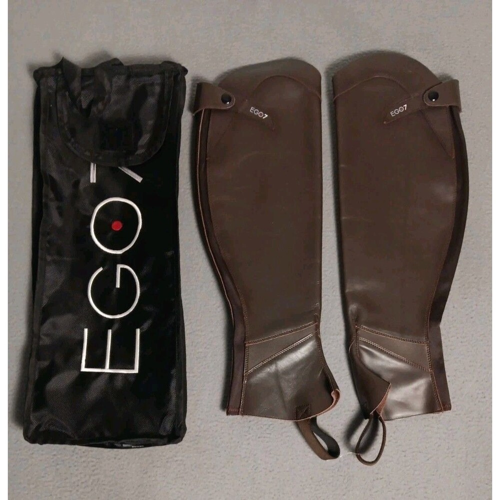EGO7 LEATHER HALF CHAPS BROWN SIZE (  L++)  With Carry Bag Equestrian Italy NEW